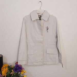 Elegant Beige Utility Jacket with Embroidered Design